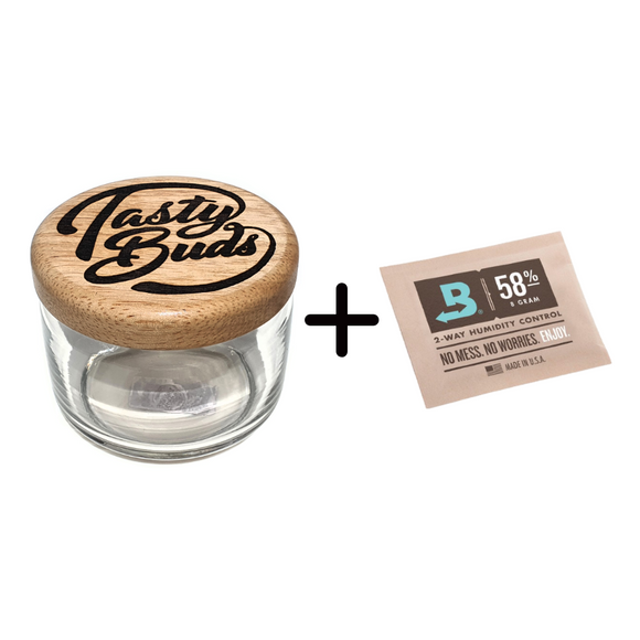 Tasty Buds Glass Storage Jar (325ml) + FREE 58% Boveda Pack 8g